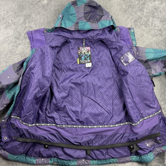 Burton DRYRIDE Jacket Womens 11 Purple Teal The White Collection Hooded Ski Snow - Picture 7 of 13
